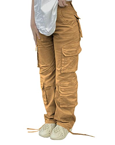 ORANDESIGNE Damen Hip Hop Jeans Baggy Jeans Straight Leg Gewaschen Jeanshose Casual Denim Hosen Vintage Bedruckte Jeans Teenager Mädchen Skateboard Hose Streetwear Y2K Jeans ZD Braun XL von ORANDESIGNE