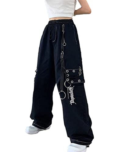 ORANDESIGNE Damen Hip Hop Jogger Cargo Pants Techwear Hosen Baggy Streetwear Punk Hose R Schwarz L von ORANDESIGNE