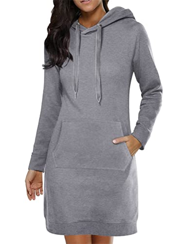 ORANDESIGNE Damen Hoodie Kleid Pullover Langarm Sweatshirts Kapuzenpullover Sweatkleid Herbst Mini Kleid Freizeitkleider mit 1/4 Reißverschluss D Grau XL von ORANDESIGNE