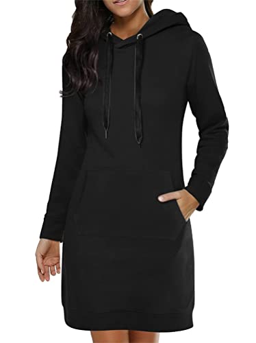 ORANDESIGNE Damen Hoodie Kleid Pullover Langarm Sweatshirts Kapuzenpullover Sweatkleid Herbst Mini Kleid Freizeitkleider mit 1/4 Reißverschluss D Schwarz S von ORANDESIGNE