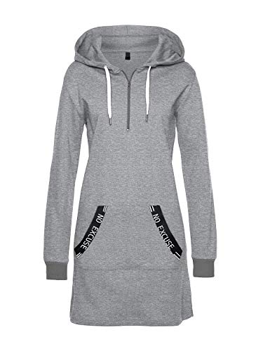 ORANDESIGNE Damen Hoodie Kleid Pullover Langarm Sweatshirts Kapuzenpullover Sweatkleid Herbst Mini Kleid Freizeitkleider mit 1/4 Reißverschluss Grau L von ORANDESIGNE