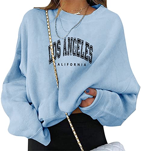 ORANDESIGNE Damen Hoodie Langarm Pullover Hip Hop Pullover Tops Rundhals Sweatshirt Ohne Kapuze Teenager Mädchen Vintage Langarmshirt Oberteile Y2k Top Winter Herbst Streetwear Pulli C Blau L von ORANDESIGNE