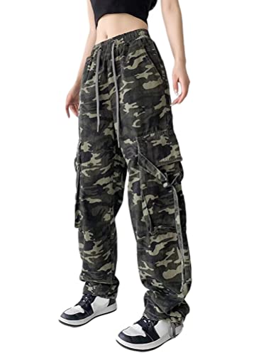 ORANDESIGNE Damen Hosen Cargo Hose Camouflage Pants Camo Trousers Arbeitshose Camouflage Jogginghose Boyfriendhose Freizeithose Outdoorhose Relaxed-Fit Multi Taschen Cargo Hose A Dunkle Camouflage M von ORANDESIGNE