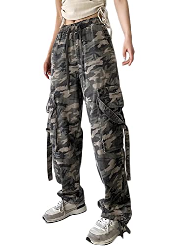 ORANDESIGNE Damen Hosen Cargo Hose Camouflage Pants Camo Trousers Arbeitshose Camouflage Jogginghose Boyfriendhose Freizeithose Outdoorhose Relaxed-Fit Multi Taschen Cargo Hose A Leichte Camouflage XS von ORANDESIGNE