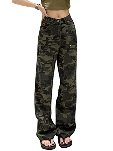 ORANDESIGNE Damen Hosen Cargo Hose Camouflage Pants Camo Trousers Arbeitshose Camouflage Jogginghose Boyfriendhose Freizeithose Outdoorhose Relaxed-Fit Multi Taschen Cargo Hose B Camouflage M von ORANDESIGNE