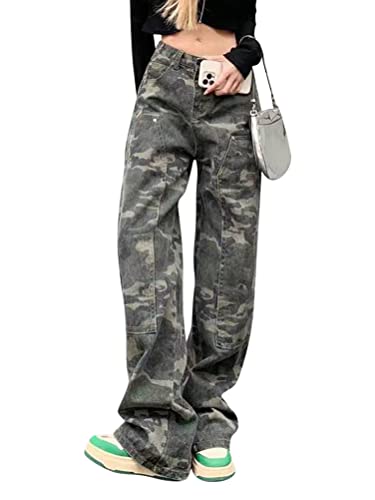 ORANDESIGNE Damen Hosen Cargo Hose Camouflage Pants Camo Trousers Arbeitshose Camouflage Jogginghose Boyfriendhose Freizeithose Outdoorhose Relaxed-Fit Multi Taschen Cargo Hose C Camouflage XL von ORANDESIGNE