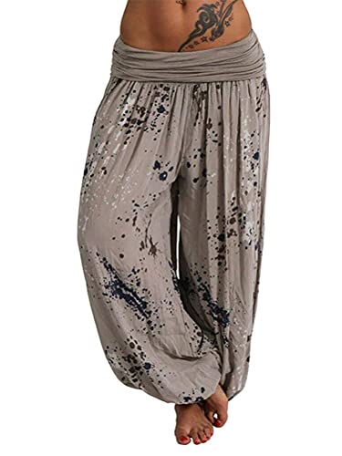 ORANDESIGNE Damen Hosen Lang Bedrucken Pumphose Haremshose Sommerhose Yogahose Aladinhose Baggy Harem Stil mit Elastischen Bund 02 Khaki S von ORANDESIGNE