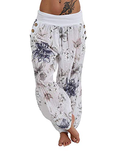 ORANDESIGNE Damen Hosen Lang Haremshose Ballonhose Pluderhose Yogahose Aladinhose Harem Sommerhose Baggy Harem Stil Sommerhose Mit Stoffgürtel 03 Weiß L von ORANDESIGNE