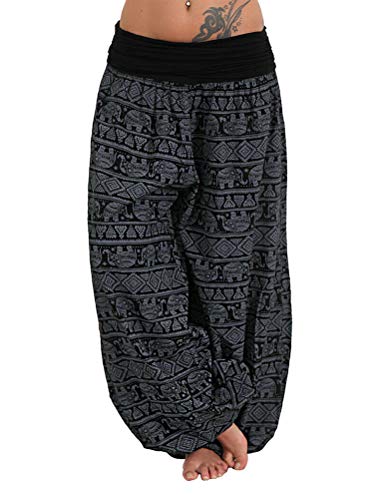 ORANDESIGNE Damen Hosen Lang Haremshose Ballonhose Pluderhose Yogahose Aladinhose Harem Sommerhose Baggy Harem Stil Sommerhose Mit Stoffgürtel 04 Schwarz XL von ORANDESIGNE