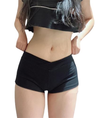 ORANDESIGNE Damen Hotpants High-Waist Stretch Kurze Shorts Slim Skinny Push-Up Schwarze Punk Gothic Shorts Hohe Taille Bodycon Bandage Tanz Shorts M Schwarz XS von ORANDESIGNE