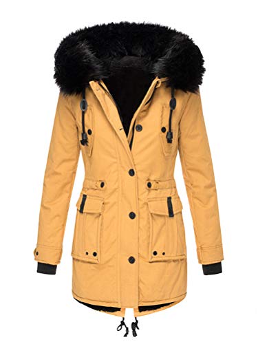 ORANDESIGNE Damen Jacke Winterparka Mantel Winter Jacke Stepp Parka Mantel Winterjacke Warm Gefüttert Winterparka mit Kapuze Dunkelgelb L von ORANDESIGNE