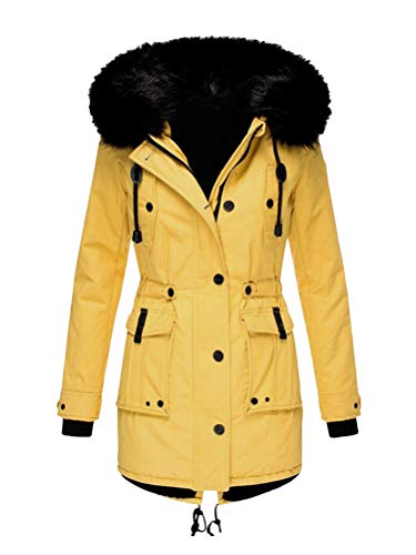 ORANDESIGNE Damen Jacke Winterparka Mantel Winter Jacke Stepp Parka Mantel Winterjacke Warm Gefüttert Winterparka mit Kapuze Gelb L von ORANDESIGNE