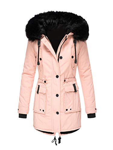 ORANDESIGNE Damen Jacke Winterparka Mantel Winter Jacke Stepp Parka Mantel Winterjacke Warm Gefüttert Winterparka mit Kapuze Rosa XS von ORANDESIGNE