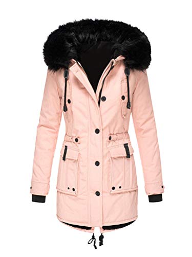 ORANDESIGNE Damen Jacke Winterparka Mantel Winter Jacke Stepp Parka Mantel Winterjacke Warm Gefüttert Winterparka mit Kapuze Rosa XXL von ORANDESIGNE