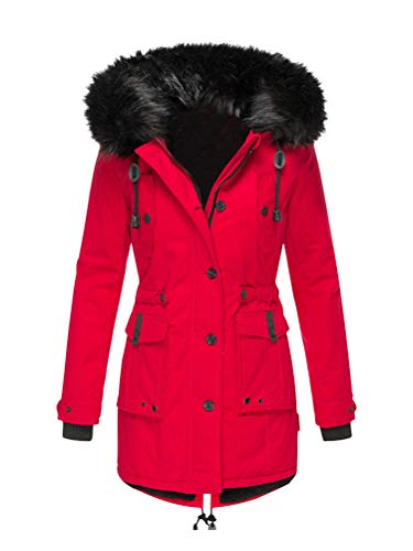 ORANDESIGNE Damen Jacke Winterparka Mantel Winter Jacke Stepp Parka Mantel Winterjacke Warm Gefüttert Winterparka mit Kapuze Rot L von ORANDESIGNE