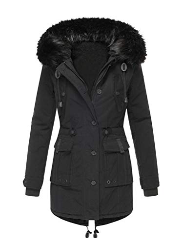 ORANDESIGNE Damen Jacke Winterparka Mantel Winter Jacke Stepp Parka Mantel Winterjacke Warm Gefüttert Winterparka mit Kapuze Schwarz 3XL von ORANDESIGNE