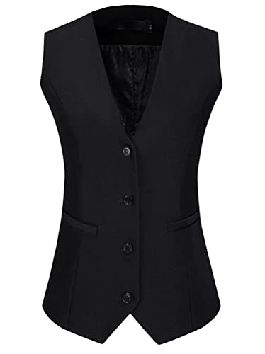 ORANDESIGNE Damen Jacke ärmellose Weste Retro Vintage Weste Tank Top Weste Mantel V-Ausschnitt Einreihig Volltonfarbe Hemdbluse Herbst Kurze Gilet D Schwarz XL von ORANDESIGNE