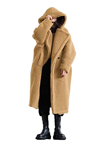 ORANDESIGNE Damen Jacken Mäntel Winterparka Frauen Winter Warm Outwear Vintage Oversize Lang Plüschjacke Cardigan Wärmemantel Ubergangsjacke Khaki XXL von ORANDESIGNE