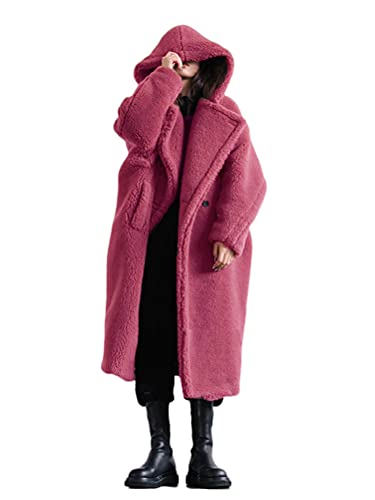 ORANDESIGNE Damen Jacken Mäntel Winterparka Frauen Winter Warm Outwear Vintage Oversize Lang Plüschjacke Cardigan Wärmemantel Ubergangsjacke Rosa 3XL von ORANDESIGNE