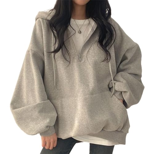 ORANDESIGNE Damen Japanischer Harajuku Kapuzenpullover Mädchen Herbst Winter Hoodie Hip Hop Streetwear Süß Sweatshirts Oversized Pulli A Grau M von ORANDESIGNE