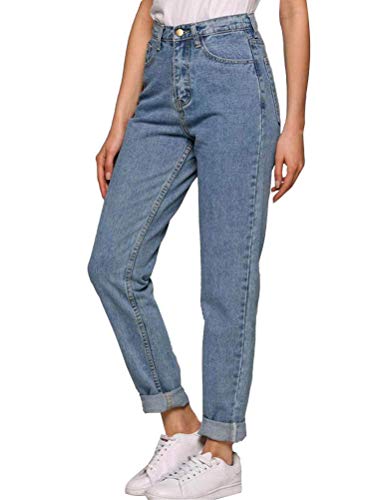 ORANDESIGNE Damen Jeans Boyfriend High Waist Jeanshose Locker Lang Boyfriend Jeans Blau Hose Jeans Straight Lässig Weich B Hellblau M von ORANDESIGNE