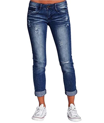 ORANDESIGNE Damen Jeans Boyfriend Hoher Bund Jeanshose Locker Lang Boyfriend Jeans Blau Hose Jeans Straight Lässig Weich D Dunkelblau L von ORANDESIGNE