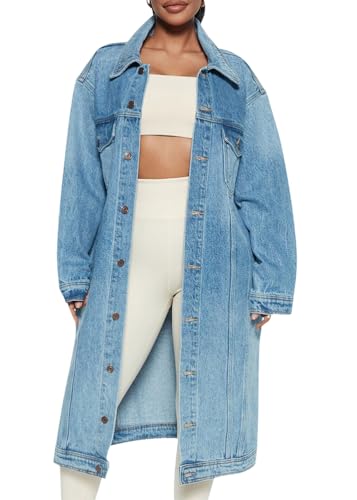 ORANDESIGNE Damen Jeans Denim Jacke Blouson Übergangsjacke Mantel Outwear Trenchcoat Frühling Lange Cut Out OversizeJacke Jacken H Hellblau S von ORANDESIGNE