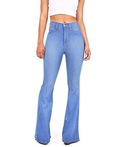 ORANDESIGNE Damen Jeans Elegant Stretch Skinny Schlaghose Jeanshose Bootcut Hose Hoher Bund Weites Bein Retro Stil Denim Pants 01 Hellblau L von ORANDESIGNE