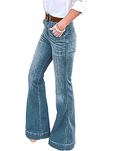 ORANDESIGNE Damen Jeans Elegant Stretch Skinny Schlaghose Jeanshose Bootcut Hose Hoher Bund Weites Bein Retro Stil Denim Pants B Hellblau L von ORANDESIGNE