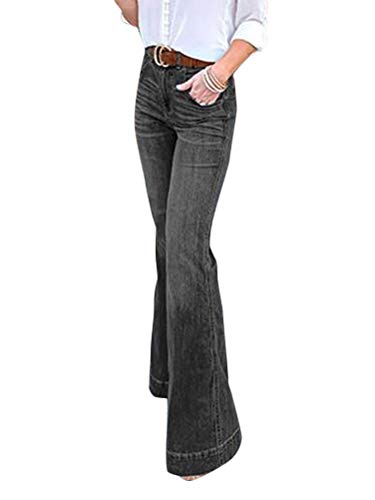 ORANDESIGNE Damen Jeans Elegant Stretch Skinny Schlaghose Jeanshose Bootcut Hose Hoher Bund Weites Bein Retro Stil Denim Pants B Schwarz XXL von ORANDESIGNE