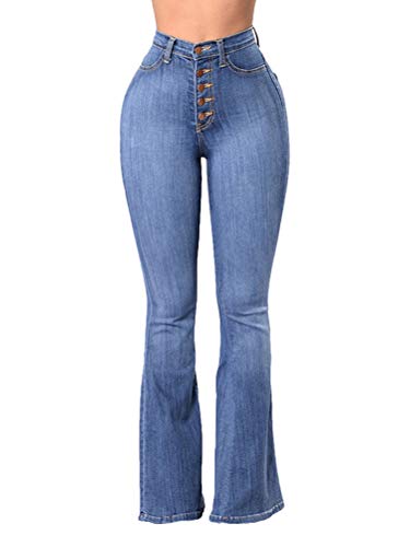 ORANDESIGNE Damen Jeans Elegant Stretch Skinny Schlaghose Jeanshose Bootcut Hose Low Waist Weites Bein Retro Stil Denim Pants D Hellblau S von ORANDESIGNE