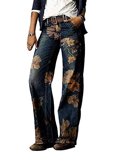 ORANDESIGNE Damen Jeans Elegant Stretch Skinny Schlaghose Jeanshose Bootcut Hose Low Waist Weites Bein Retro Stil Denim Pants J Blau S von ORANDESIGNE