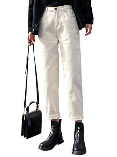 ORANDESIGNE Damen Jeans Hose Boyfriend Baggy Stretch Relaxed Straight Fit Jeans Weiß L von ORANDESIGNE