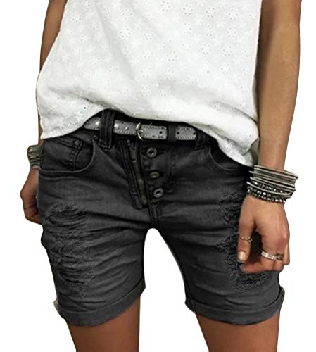 ORANDESIGNE Damen Jeans Shorts Used Look Jeansshorts Basic Jeans Bermuda-Shorts Sommer Capri Short Destroyed Bequeme Hohe Taille Denim Kurz Hosen Vintage Drucken C Schwarz M von ORANDESIGNE