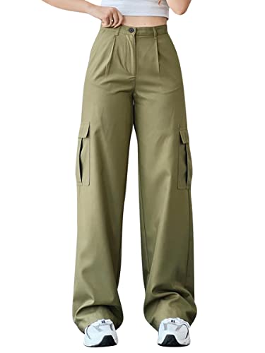ORANDESIGNE Damen Jeans Straight Baggy Low Waist Cargohose Breites Bein Boyfriend Hose Locker Freizeithose Sommer Jeanshose Streetwear Cargo Jeans Denim Pants Casual Trousers A Olive L von ORANDESIGNE