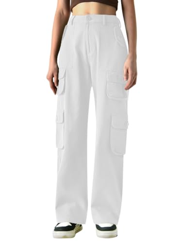 ORANDESIGNE Damen Jeans Straight Baggy Low Waist Cargohose Breites Bein Boyfriend Hose Locker Freizeithose Sommer Jeanshose Streetwear Cargo Jeans Denim Pants Casual Trousers D Weiß S von ORANDESIGNE