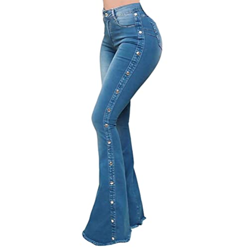 ORANDESIGNE Damen Jeans mit Schlaghose für Frauen Hoch Tailliert Schlaghosen mit Klassisch Weitem Bein Zerrissene Denim Hosen Kurvige Bootcut Stretch Jeans D Blau M von ORANDESIGNE