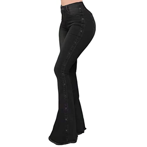 ORANDESIGNE Damen Jeans mit Schlaghose für Frauen Hoch Tailliert Schlaghosen mit Klassisch Weitem Bein Zerrissene Denim Hosen Kurvige Bootcut Stretch Jeans D Schwarz XS von ORANDESIGNE