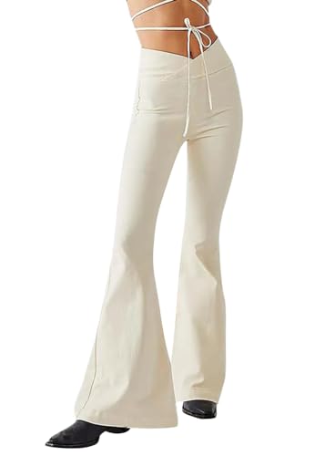 ORANDESIGNE Damen Jeanshose Schlagjeans Einfarbig Elastisch Hohe Taille Weites Bein Denim Hose Schlaghosen Schlank Lässige Streetwear Flare Jeans A Weiß XS von ORANDESIGNE