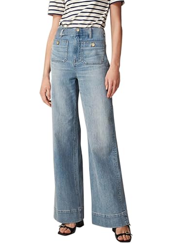 ORANDESIGNE Damen Jeanshosen Flared Bootcut High Waist Jeans Schlaghosen mit Tasche Denim Hose A Hellblau L von ORANDESIGNE