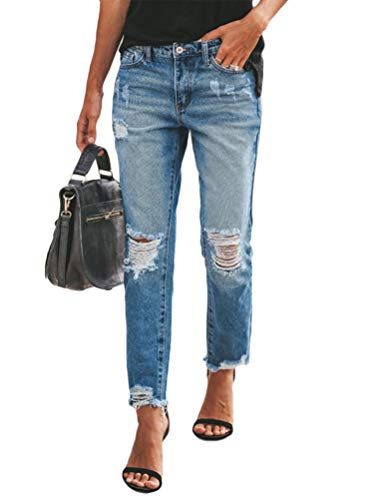 ORANDESIGNE Damen Jeanshosen Slim Fit Jeans Rissen Löcher Ankle Jeanshosen Boyfriend Jeans Denim Hosen Skinny Leggings Bleistifthosen mit Löchern (XS, A Blau) von ORANDESIGNE