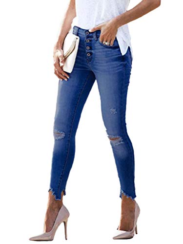 ORANDESIGNE Damen Jeanshosen Slim Fit Jeans Rissen Löcher Ankle Jeanshosen Boyfriend Jeans Denim Hosen Skinny Leggings Bleistifthosen mit Löchern G Dunkelblau L von ORANDESIGNE