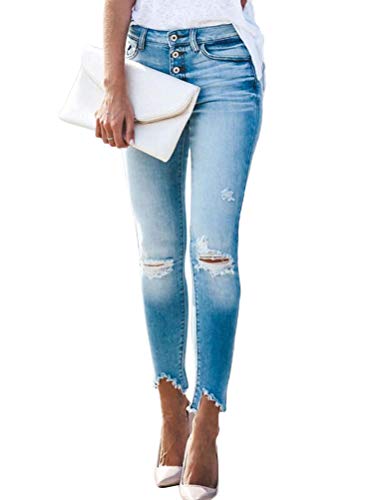 ORANDESIGNE Damen Jeanshosen Slim Fit Jeans Rissen Löcher Ankle Jeanshosen Boyfriend Jeans Denim Hosen Skinny Leggings Bleistifthosen mit Löchern G Hellblau M von ORANDESIGNE