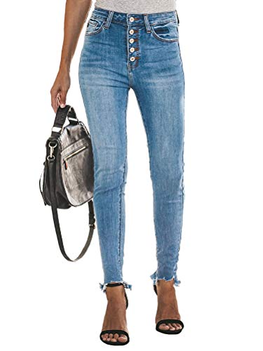 ORANDESIGNE Damen Jeanshosen Slim Fit Jeans Rissen Löcher Ankle Jeanshosen Boyfriend Jeans Denim Hosen Skinny Leggings Bleistifthosen mit Löchern J Blau XL von ORANDESIGNE