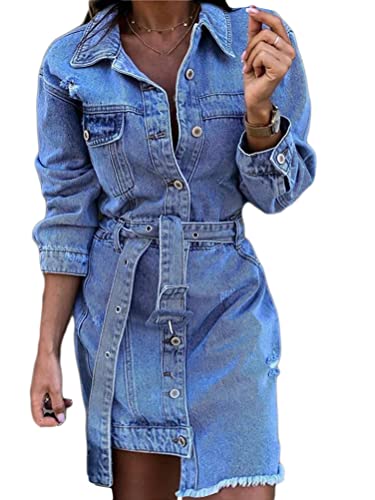 ORANDESIGNE Damen Jeanskleid Sommerkleid Sexy Lange Ärmel A-Linie Elegant Vintage Minikleid Slim Fit Bodycon Denim Kleid B02 blau XL ORANDESIGNE Damen Jeanskleid Sommerkleid Sexy Lange Ärmel A-Linie Elegant Vintage Minikleid Slim Fit Bodycon Denim Kleid B02 blau XL von ORANDESIGNE