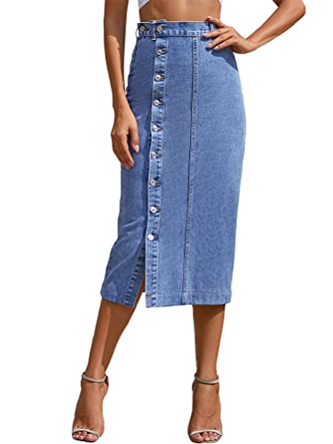 ORANDESIGNE Damen Jeansrock Midi Long Jeans Rock Stretch Sommerrock Bleistiftrock Sexy Pencil Skirt mit Knöpfen Denim Skirt Midirock A01 L ORANDESIGNE Damen Jeansrock Midi Long Jeans Rock Stretch Sommerrock Bleistiftrock Sexy Pencil Skirt mit Knöpfen Denim Skirt Midirock A01 L von ORANDESIGNE