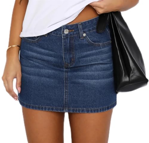 ORANDESIGNE Damen Jeansrock Minirock Hohe Taille Figurbetont Denim Kurz Jeansröcke mit Taschen Hohe Taille Lässig Gewaschen Gerader Rock A Blau M von ORANDESIGNE