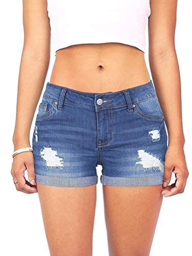 ORANDESIGNE Damen Jeansshorts Sommer Kurze Hose Jeans Ripped Loch Hotpants Shorts Denim Blau X-Small von ORANDESIGNE