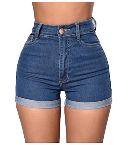 ORANDESIGNE Damen Jeansshorts Sommer Kurze Hose Jeans Ripped Zerrissen Loch Hotpants Shorts Stretch Denim Bermuda Hosen High Waist Stretch Boyfriend Skinny Pants Denim-Shorts X2 Blau M von ORANDESIGNE