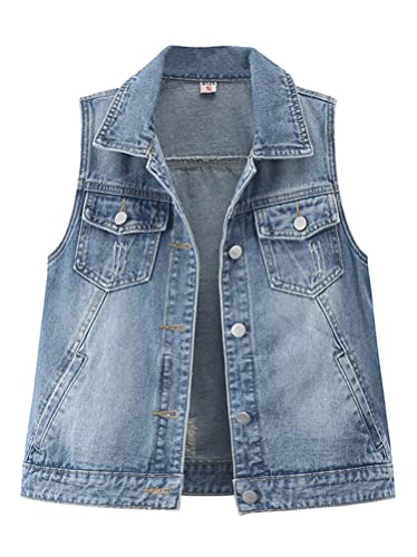 ORANDESIGNE Damen Jeansweste Ärmelloses Jeansjacke Brusttasche Gewaschener Jeansweste Weste Knopf Umlegekragen Zerrissene Denim Weste mit Taschen C Blau XL von ORANDESIGNE